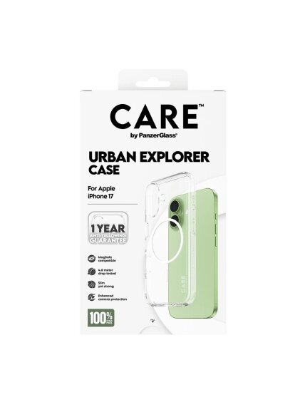 PanzerGlass Flagship Case | Back cover | Apple | iPhone 17 | Recycled plastic | Transparent | Urban Explorer w. White MagSafe 3