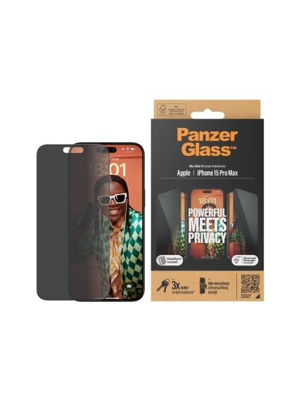 PanzerGlass | Privacy Screen Protector | Apple | iPhone 15 Pro Max | Tempered glass | Black | Ultra-Wide Fit W. Easyaligner 1