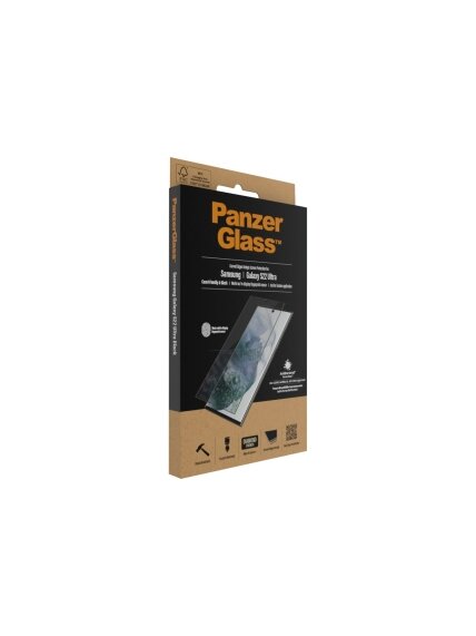 PanzerGlass | Samsung | Galaxy S22 Ultra | Tempered glass | Black | Case friendly. Compatible with ultrasonic fingerprint sensor. 100 % touch sensitivity. Antibacterial (ISO 22196 certified & JIS 22810 approved) | Screen Protector 7