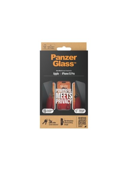 PanzerGlass | Screen protector | Apple | iPhone 15 Pro | Glass | Black | Ultra-Wide Fit w. EasyAligner 3 PanzerGlass | Screen protector | Apple | iPhone 15 Pro | Glass | Black | Ultra-Wide Fit w. EasyAligner 3