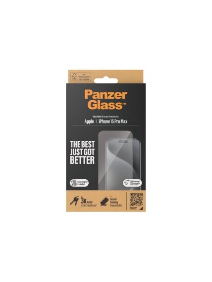 PanzerGlass | Screen protector | Apple | IPhone 15 Pro Max | Glass | Transparent | Ultra-wide fit, Scratch resistant, Drop protection, EasyAligner included 2 PanzerGlass | Screen protector | Apple | IPhone 15 Pro Max | Glass | Transparent | Ultra-wide fit, Scratch resistant, Drop protection, EasyAligner included 2