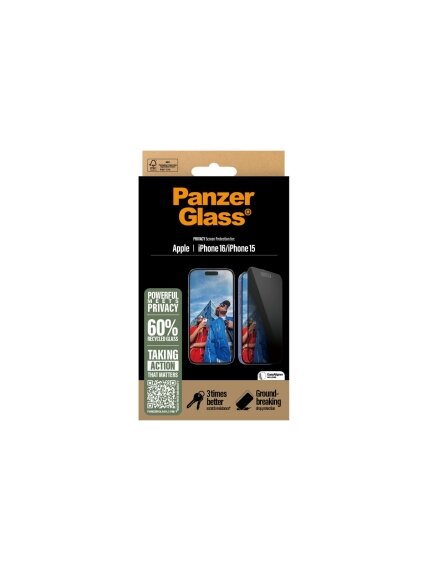 PanzerGlass Screen protector | Apple | iPhone 16/iPhone 15 | Glass | Black | Ultra-Wide Fit 3