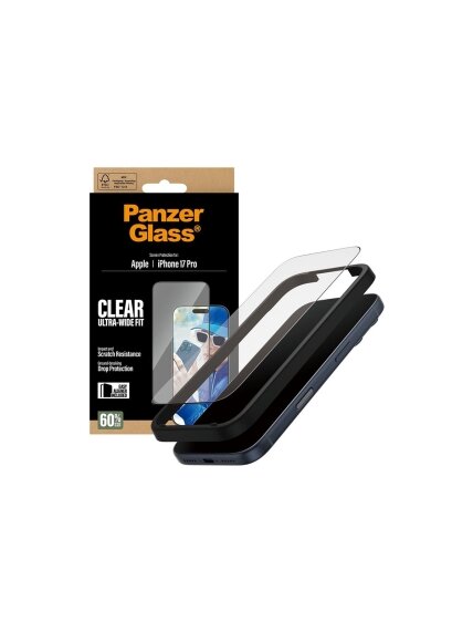 PanzerGlass Screen protector | Apple | iPhone 17 Pro | Glass | Transparent | Ultra-Wide Fit w. EasyAligner 2