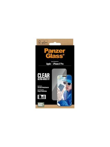 PanzerGlass Screen protector | Apple | iPhone 17 Pro | Glass | Transparent | Ultra-Wide Fit w. EasyAligner 3