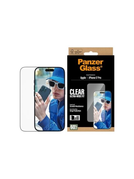 PanzerGlass Screen protector | Apple | iPhone 17 Pro | Glass | Transparent | Ultra-Wide Fit w. EasyAligner 4