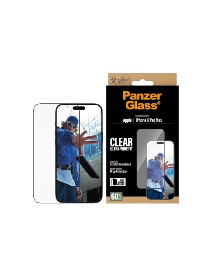 PanzerGlass Screen protector | Apple | iPhone 17 Pro Max | Glass | Transparent | Ultra-Wide Fit w. EasyAligner