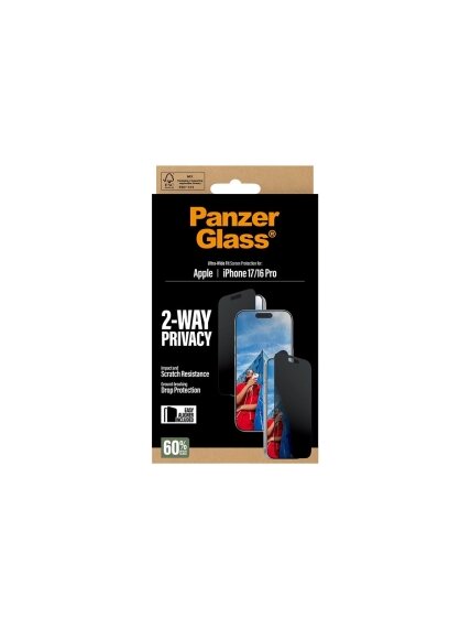 PanzerGlass Screen protector | Apple | iPhone 17/iPhone 16 Pro | Tempered Glass | Transparent | Ultra-Wide Fit w. EasyAligner 4