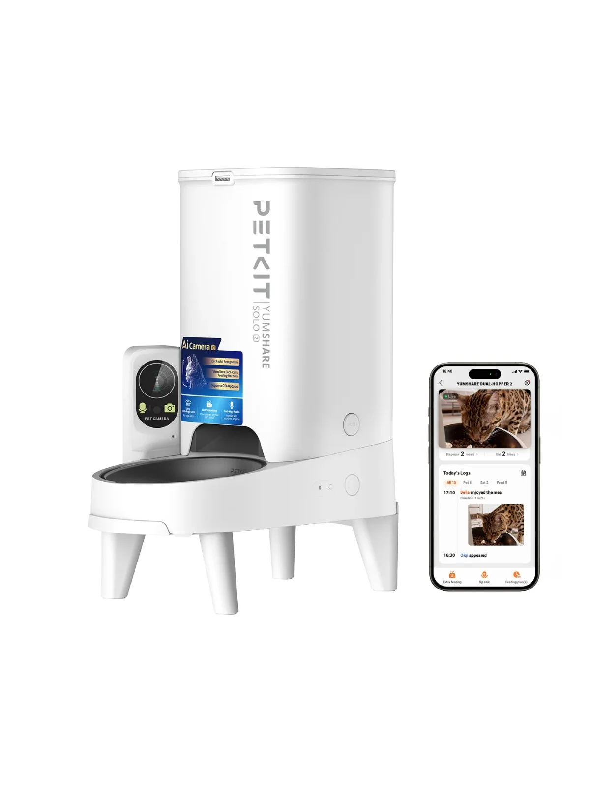 PETKIT P571 2 (D4H-2) YumShare Solo 2 Feeder with camera | Capacity 3 L | Material ABS, 304 stainless steel, Silicone | White 1 PETKIT P571 2 (D4H-2) YumShare Solo 2 Feeder with camera | Capacity 3 L | Material ABS, 304 stainless steel, Silicone | White 1