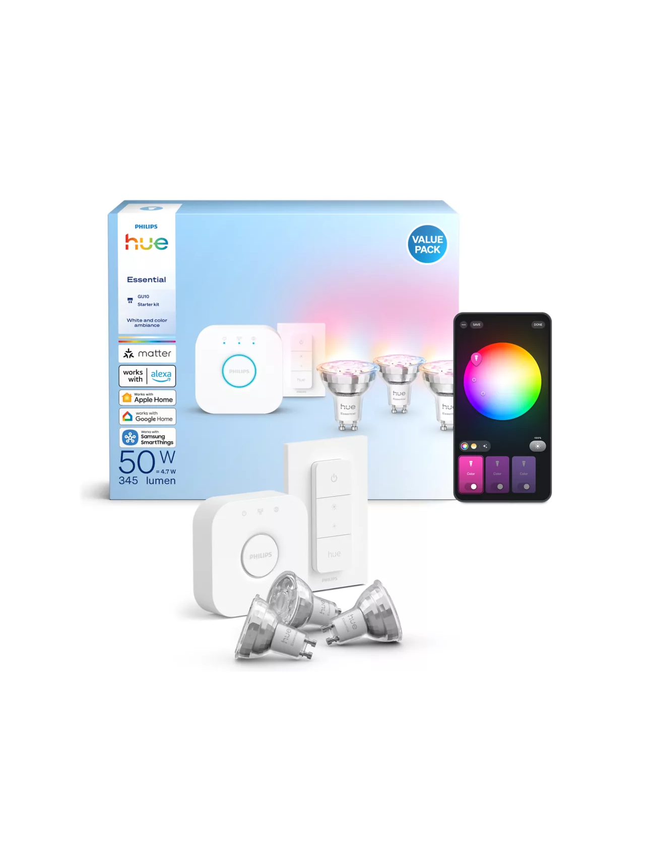 Philips Hue E WCA 345 GU10 3kit SW EU | GU10 | 4.7 W | 16 million colors, White and colored light 3