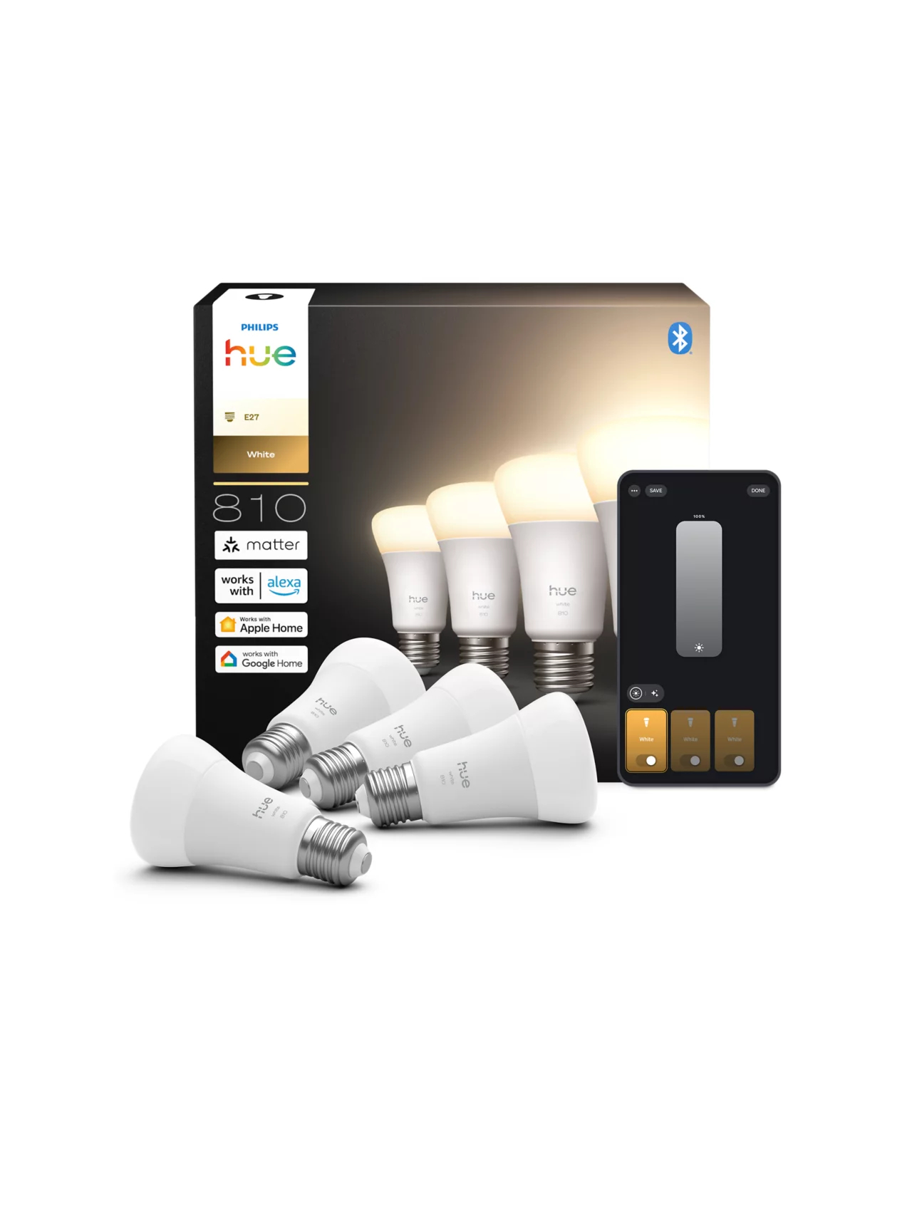 Philips Hue W 810 A60 4P EU | E27 | Warm to cool white light | Bluetooth, Zigbee 1 Philips Hue W 810 A60 4P EU | E27 | Warm to cool white light | Bluetooth, Zigbee 1