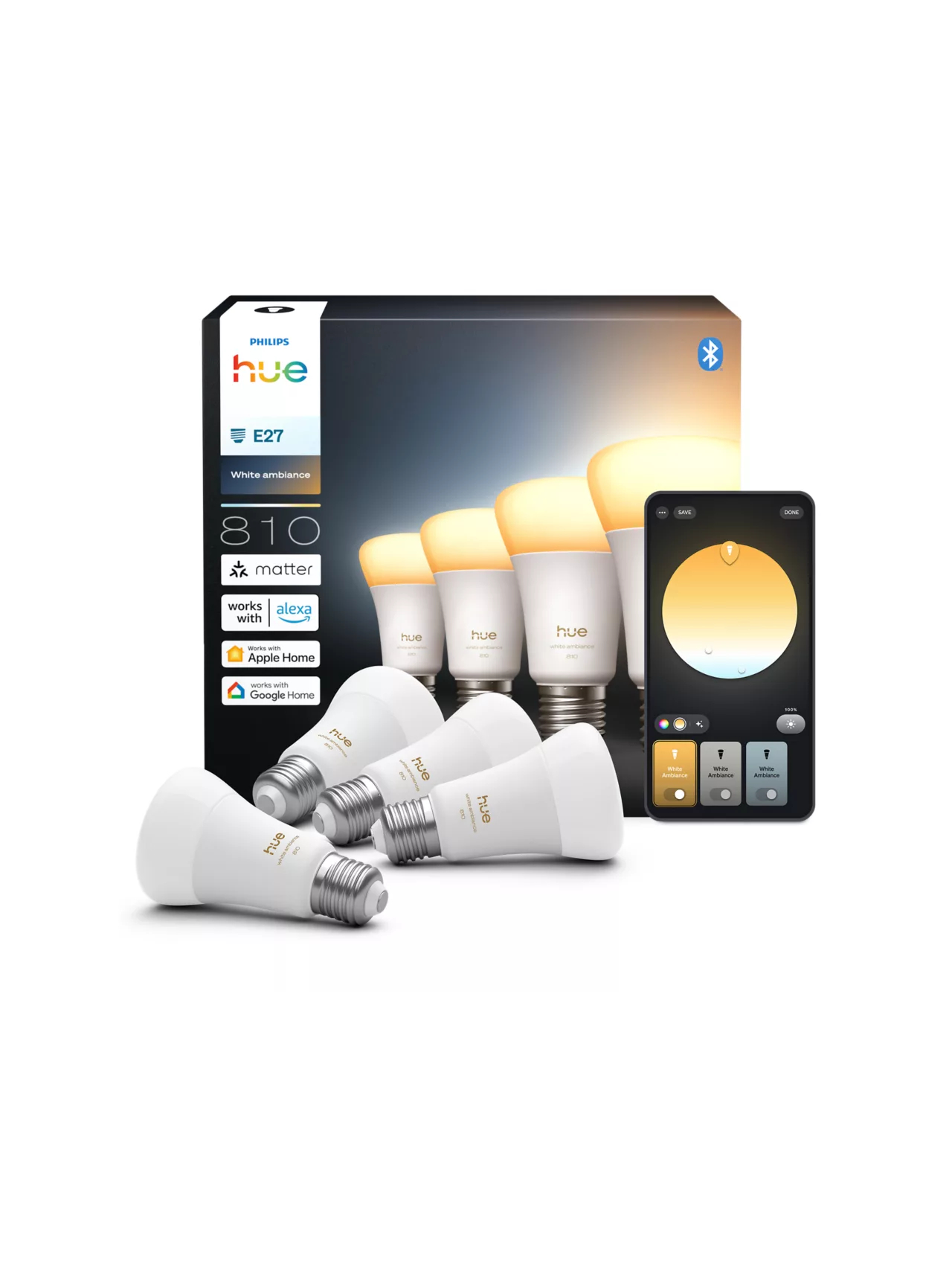 Philips Hue WA 810 A60 4P EU | E27 | 6 W | Warm to cool white light | Bluetooth and Zigbee 2 Philips Hue WA 810 A60 4P EU | E27 | 6 W | Warm to cool white light | Bluetooth and Zigbee 2