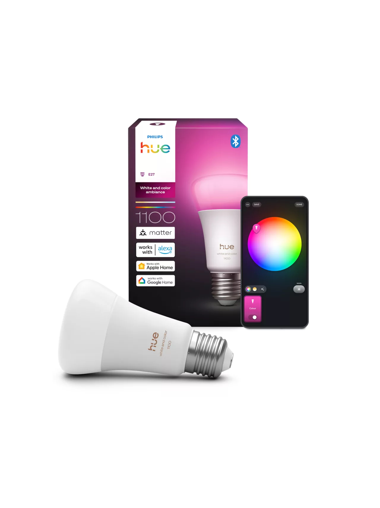 Philips Hue WCA 1100 A60 1P EU | E27 | 8.1 W | White and colour light | Bluetooth and Zigbee 2 Philips Hue WCA 1100 A60 1P EU | E27 | 8.1 W | White and colour light | Bluetooth and Zigbee 2