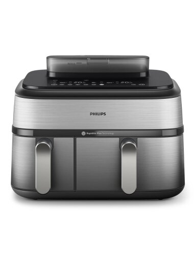 Philips Dual Basket Airfryer | NA555/00 5000 series | Power 2750 W | Capacity 9 L | RapidAir Plus | Silver