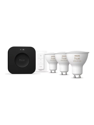 Philips Hue Starter set: 3 GU10 bulbs, dimmer switch, Hue Bridge Pro | GU10 | Zigbee, Wi-Fi, Bluetooth