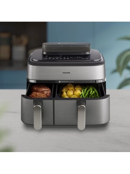 Philips Dual Basket Airfryer | NA555/00 5000 series | Power 2750 W | Capacity 9 L | RapidAir Plus | Silver 4