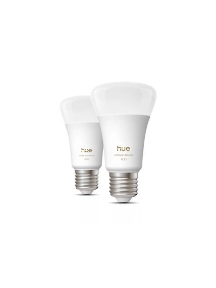 Philips Hue WA 1100 A60 2P EU | E27 | 8.1 W | Warm to cool white light | Bluetooth and Zigbee 1