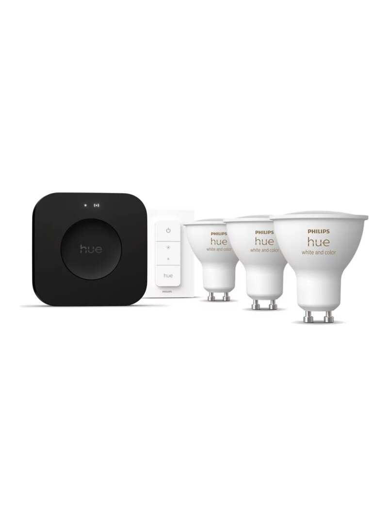 Philips Hue Starter set: 3 GU10 bulbs, dimmer switch, Hue Bridge Pro | GU10 | Zigbee, Wi-Fi, Bluetooth