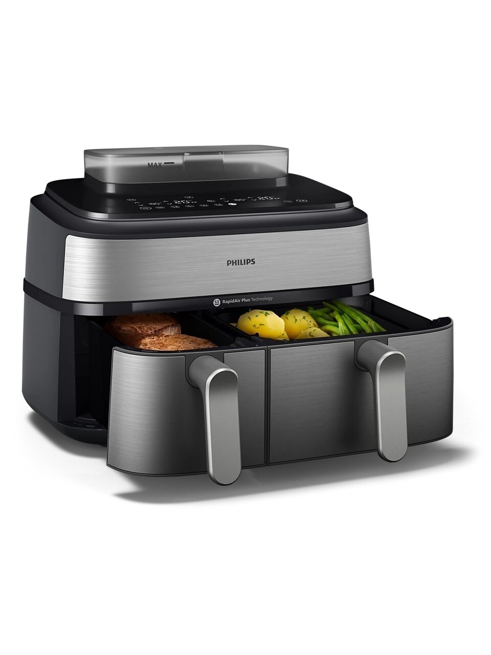 Philips Dual Basket Airfryer | NA555/00 5000 series | Power 2750 W | Capacity 9 L | RapidAir Plus | Silver 3 Philips Dual Basket Airfryer | NA555/00 5000 series | Power 2750 W | Capacity 9 L | RapidAir Plus | Silver 3