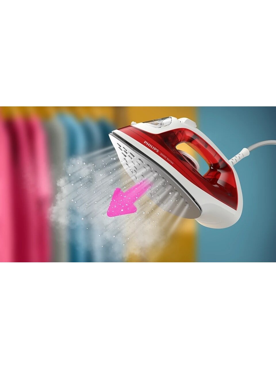 Philips Steam Iron | DST2010/40 2000 Series | Steam Iron | 2000 W | Water tank capacity 250 ml | Continuous steam 25 g/min | Steam boost performance 100 g/min | Red 4