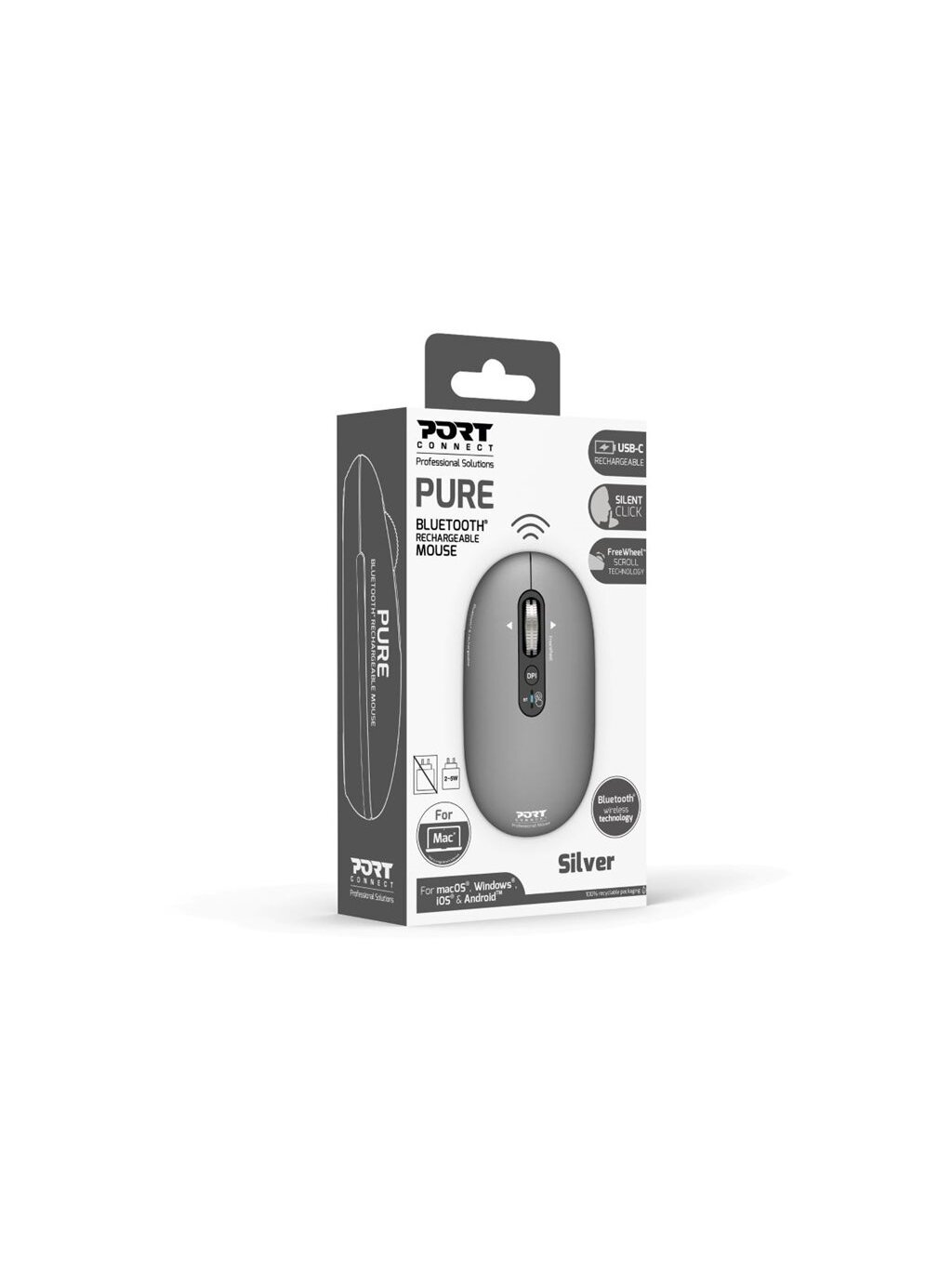 PORT CONNECT Mouse | PURE MAC | Wireless | Bluetooth | Gris clair 3