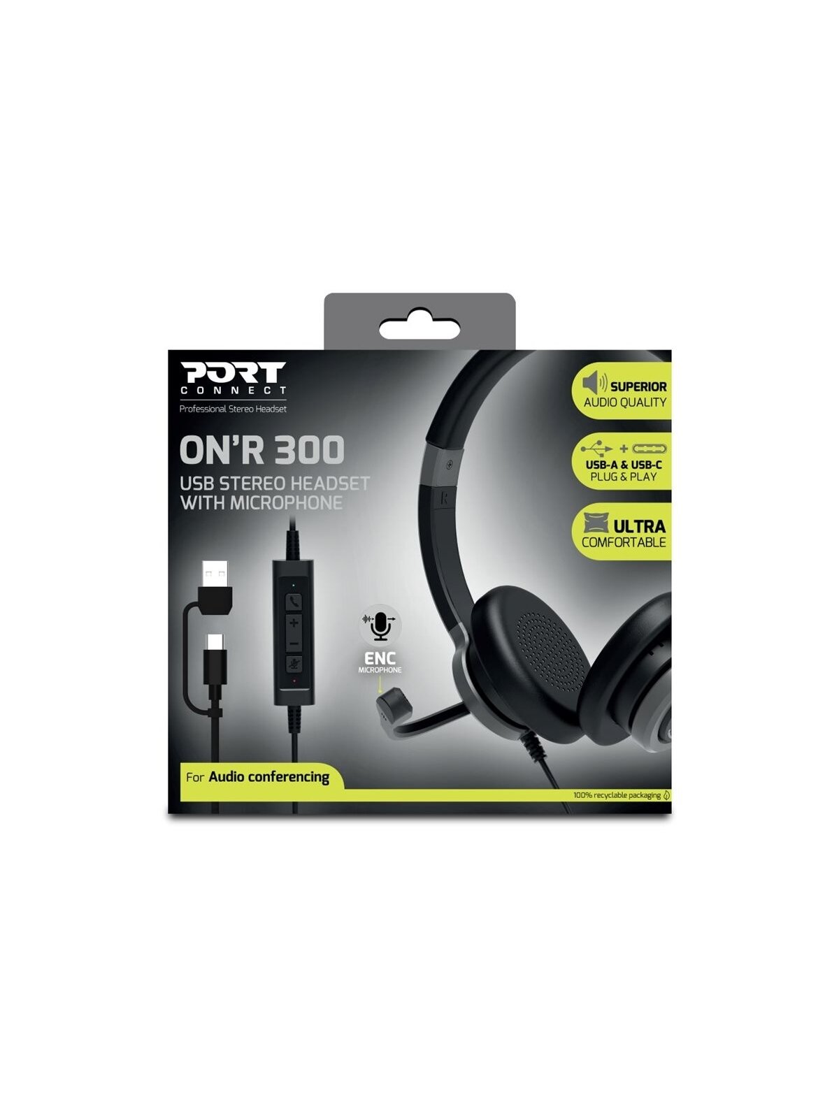 PORT CONNECT | Stereo USB Headphone PRO ON'R 300 | Wired | On-ear | Black | Noise canceling 4 PORT CONNECT | Stereo USB Headphone PRO ON'R 300 | Wired | On-ear | Black | Noise canceling 4