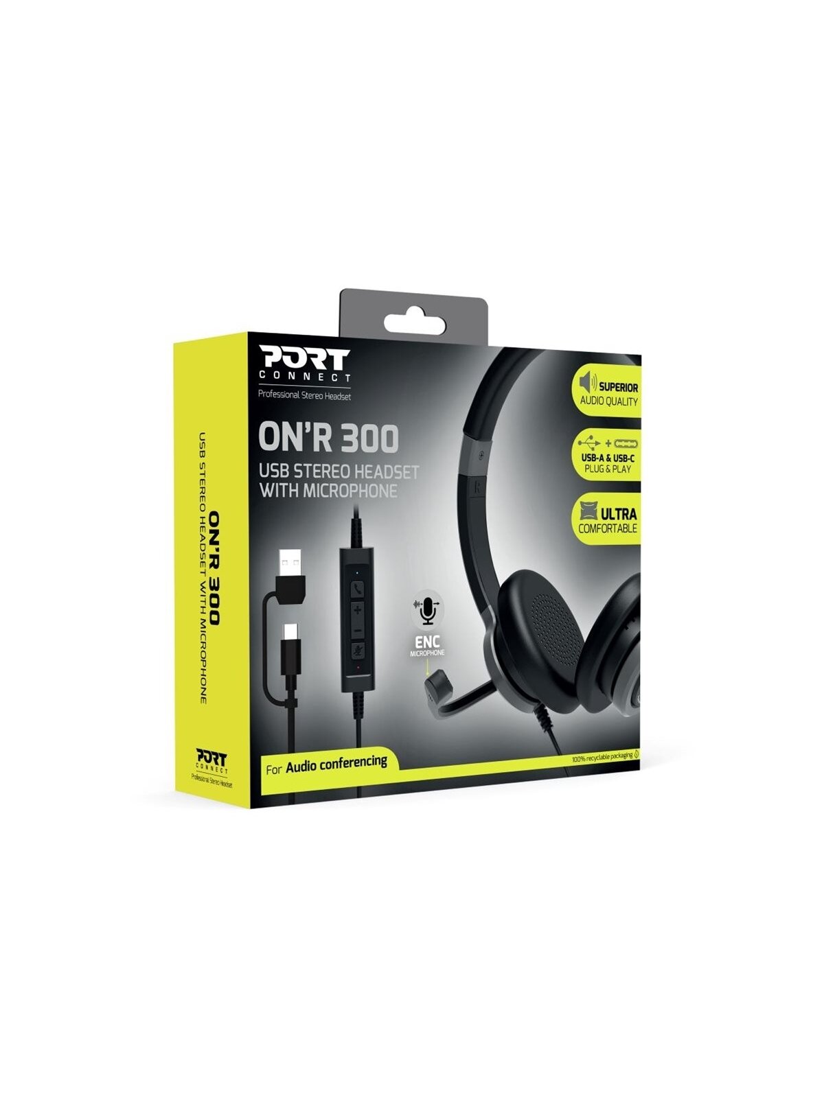 PORT CONNECT | Stereo USB Headphone PRO ON'R 300 | Wired | On-ear | Black | Noise canceling 5 PORT CONNECT | Stereo USB Headphone PRO ON'R 300 | Wired | On-ear | Black | Noise canceling 5