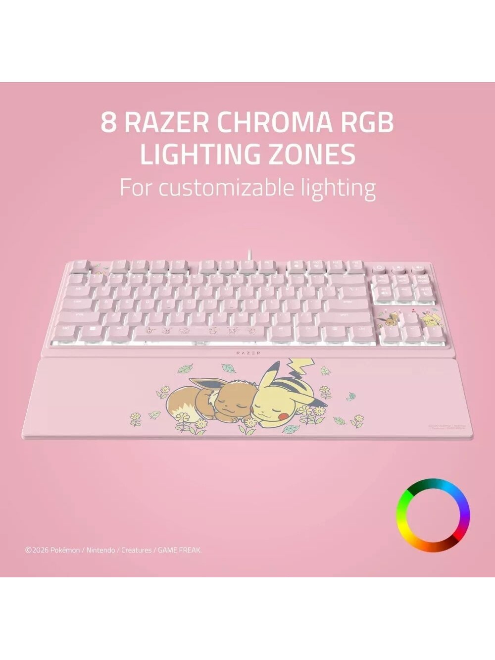 Razer Ornata V3 Tenkeyless | Gaming keyboard | Wired | US | Razer Mecha-Membrane Switches | Wrist Rest | Pikachu Eevee Edition 3