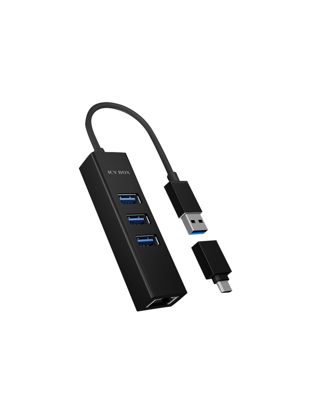 Raidsonic | 4 Port Hub with USB 3.0 Type-A, Type-C, Gigabit LAN | Icy Box IB-HUB1419-LAN