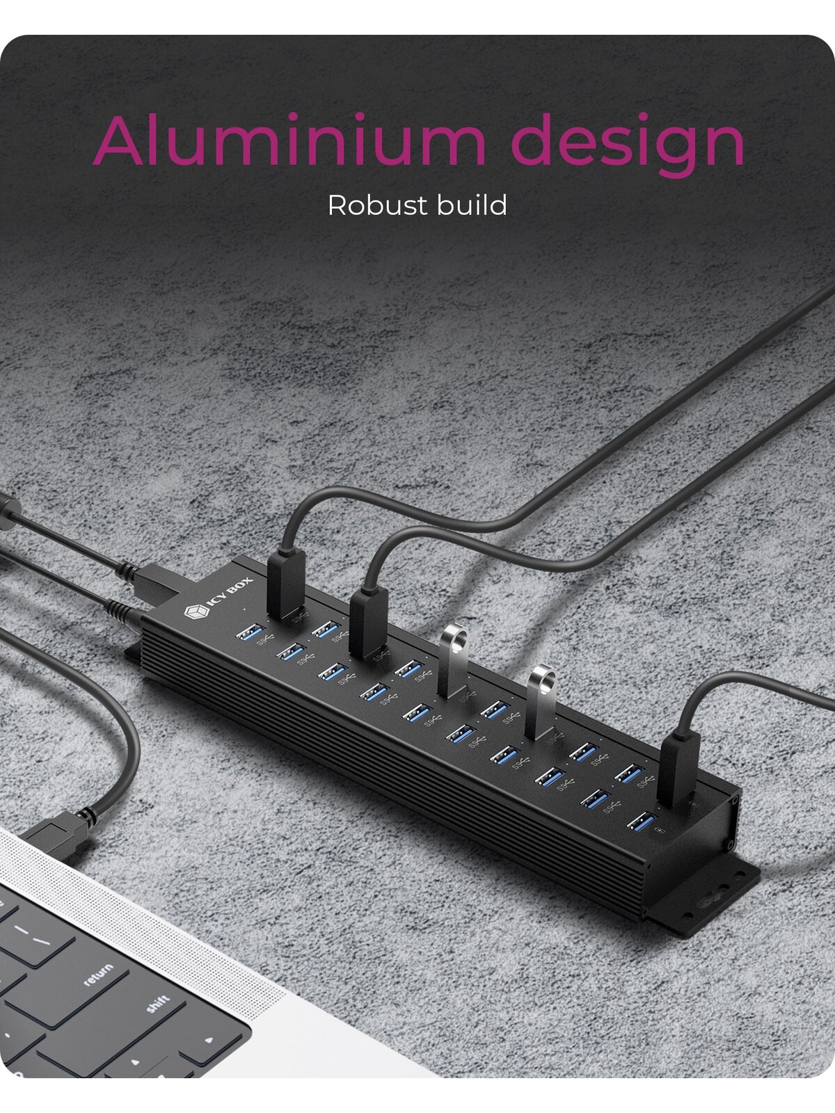 Raidsonic | 20-in-1 USB HUB with power supply, on/off button and mounting brackets | IB-HUB1720-U3 3 Raidsonic | 20-in-1 USB HUB with power supply, on/off button and mounting brackets | IB-HUB1720-U3 3