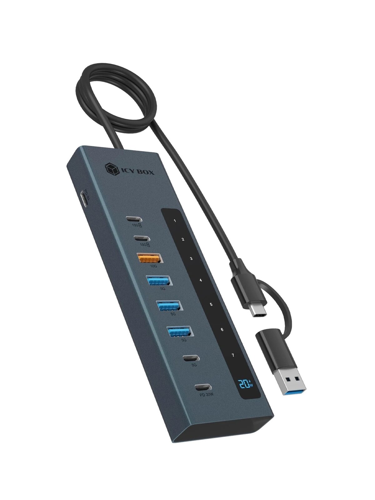 Raidsonic 9-in-1 hub with Power Delivery and Type-C/Type-A host connection | IB-HUB1743-CPD