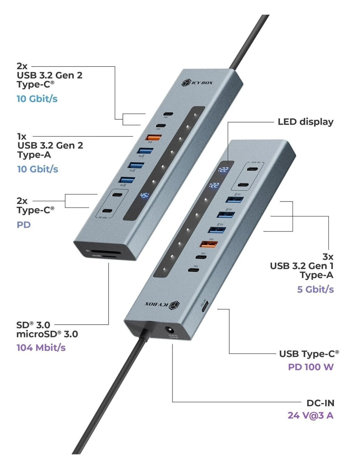 Raidsonic Icy Box USB Hub 11-in-1 USB-C Hub USB 3.2 Gen 2 PD | IB-HUB1742CR-C2PD 1