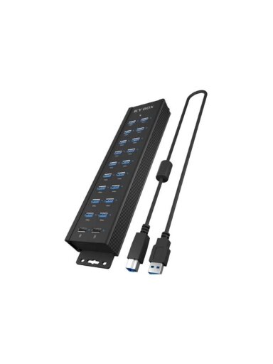 Raidsonic | 20-in-1 USB HUB with power supply, on/off button and mounting brackets | IB-HUB1720-U3