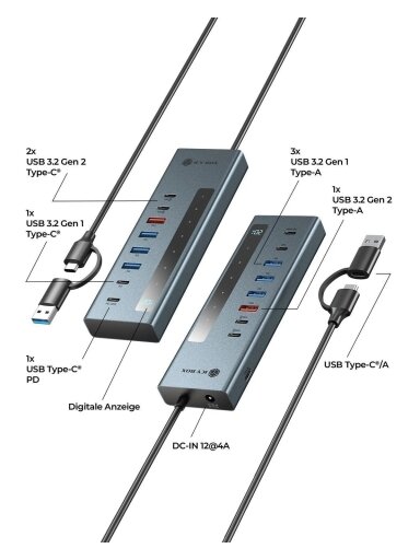Raidsonic 9-in-1 hub with Power Delivery and Type-C/Type-A host connection | IB-HUB1743-CPD