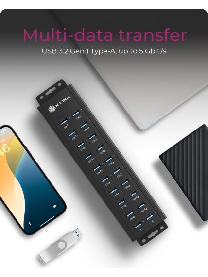 Raidsonic | 20-in-1 USB HUB with power supply, on/off button and mounting brackets | IB-HUB1720-U3 1