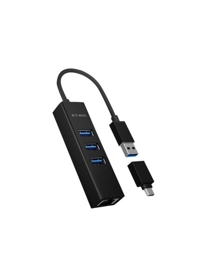 Raidsonic | 4 Port Hub with USB 3.0 Type-A, Type-C, Gigabit LAN | Icy Box IB-HUB1419-LAN