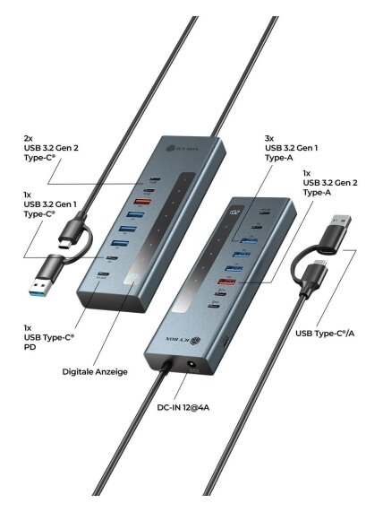 Raidsonic 9-in-1 hub with Power Delivery and Type-C/Type-A host connection | IB-HUB1743-CPD 1