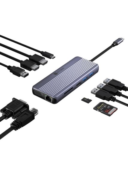 Raidsonic Icy Box Travel Dock 12-in-1, 3x video output (2x HDMI + 1x VGA) | IB-DK4062-CPD 1 Raidsonic Icy Box Travel Dock 12-in-1, 3x video output (2x HDMI + 1x VGA) | IB-DK4062-CPD 1