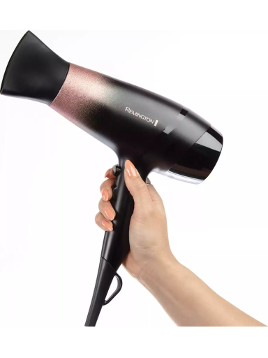 Remington Hair Dryer | D5305 Rose Shimmer | 2200 W | Number of temperature settings 3 | Ionic function | Diffuser nozzle | Black/Rose Remington Hair Dryer | D5305 Rose Shimmer | 2200 W | Number of temperature settings 3 | Ionic function | Diffuser nozzle | Black/Rose