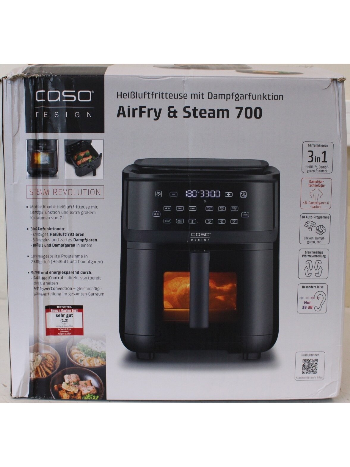 SALE OUT. Caso Steam & AirFry 700 Air fryer with Steam function, 1700 W, Capacity 7 L, Black | Caso | Air Fryer with Steam Function | Steam and AirFry 700 | Power 1700 W | Capacity 7 L | Black | DAMAGED PACKAGING, MISSING INNER PACKAGING, SCRATCHED, DIRTY