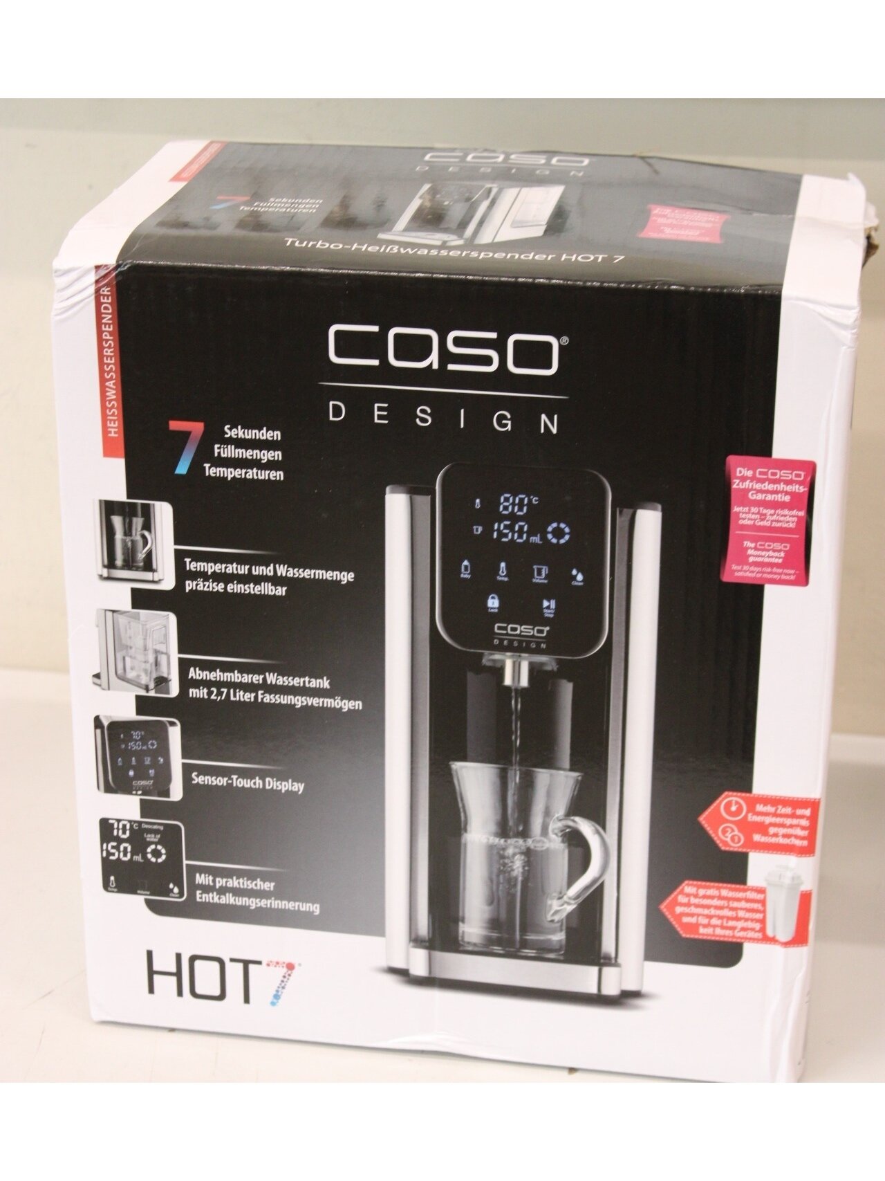 SALE OUT. Caso Turbo Hot Water Dispenser | Hot 7 | Water Dispenser | 2200-2600 W | 2.7 L | Plastic/Stainless Steel | Black/Stainless Steel | DAMAGED PACKAGING, BROKEN INER PACKAGING, DAMAGED GLASS CONTAINER 3
