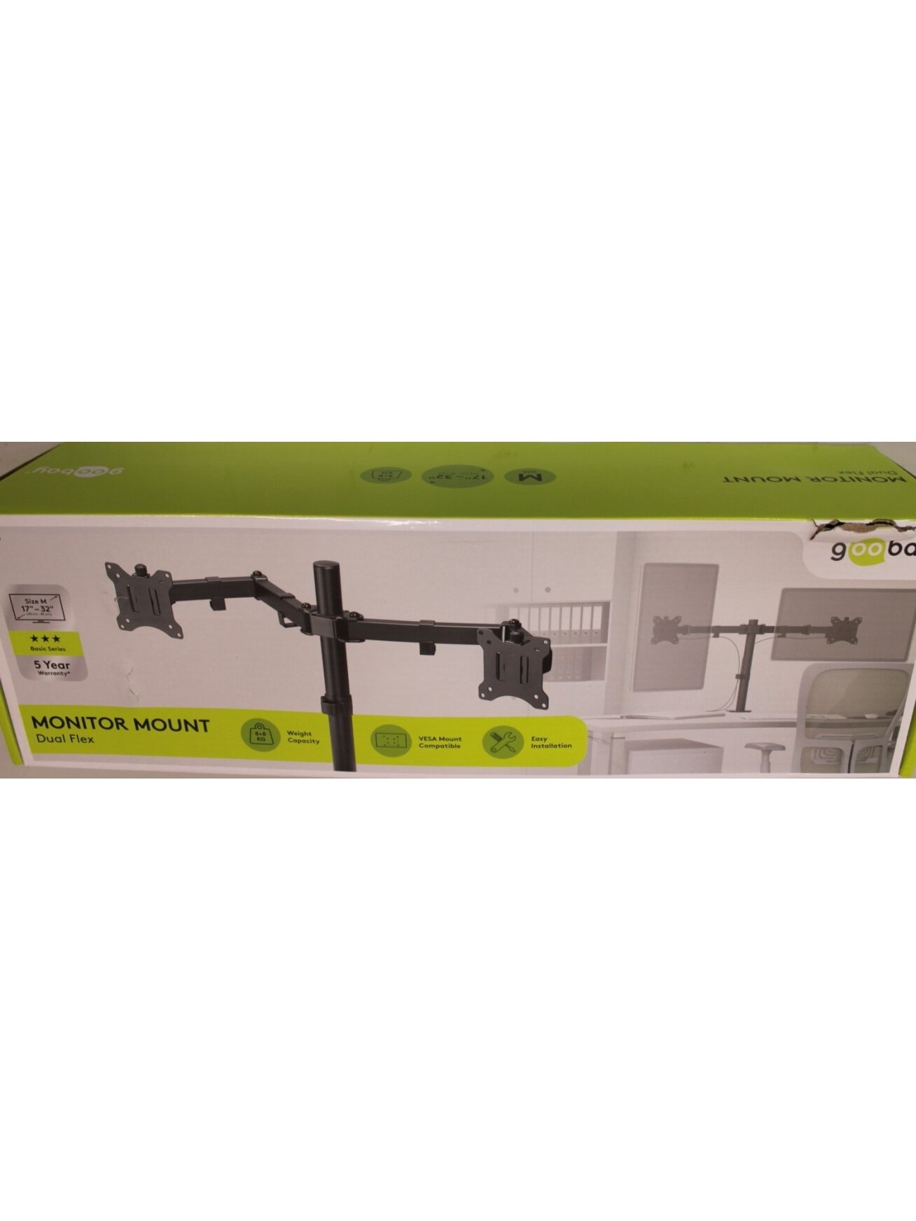 SALE OUT. Goobay Dual Monitor Mount Flex, Black | Goobay Dual Monitor Mount Flex | Swivel, Tilt, Rotation | 17-32 " | Maximum weight (capacity) 8 kg | DAMAGED PACKAGING | Black SALE OUT. Goobay Dual Monitor Mount Flex, Black | Goobay Dual Monitor Mount Flex | Swivel, Tilt, Rotation | 17-32 " | Maximum weight (capacity) 8 kg | DAMAGED PACKAGING | Black
