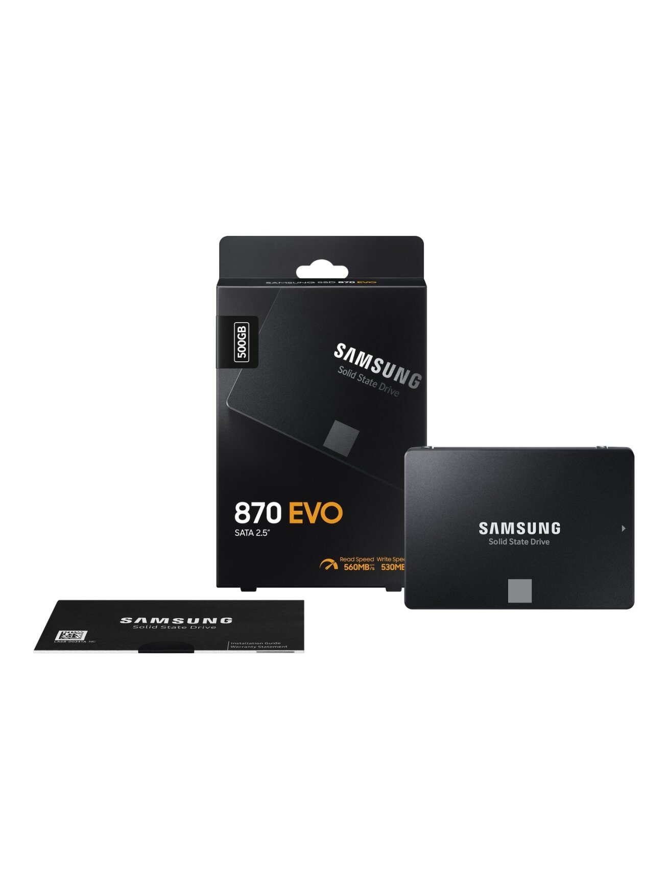 Samsung | SSD | 870 EVO | 500 GB | SSD form factor 2.5" | Solid-state drive interface SATA III | Read speed 560 MB/s | Write speed 530 MB/s 3 Samsung | SSD | 870 EVO | 500 GB | SSD form factor 2.5" | Solid-state drive interface SATA III | Read speed 560 MB/s | Write speed 530 MB/s 3