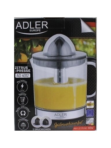 SALE OUT. Adler AD 4012 Citrus Juicer, 2 Pressing Cups for Big and Small Citrus Fruits, 40W, Black | Adler Citrus Juicer | AD 4012 | Type Citrus juicer | Black | 40 W | Number of speeds 1 | DAMAGED PACKAGING SALE OUT. Adler AD 4012 Citrus Juicer, 2 Pressing Cups for Big and Small Citrus Fruits, 40W, Black | Adler Citrus Juicer | AD 4012 | Type Citrus juicer | Black | 40 W | Number of speeds 1 | DAMAGED PACKAGING