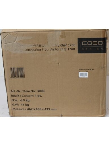 SALE OUT. | Caso | Air Fryer | 03000 AirFry Chef 1700 | Power 1700 W | Capacity 22 L | Black | DAMAGED PACKAGING | 24 month(s)