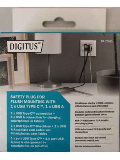 SALE OUT. DIGITUS Safety Plug for Flush Mounting with 1 x USB Type-C, 1 x USB A | Digitus | Safety Plug for Flush Mounting with 1 x USB Type-C, 1 x USB A | DEMO | Warranty 24 month(s)