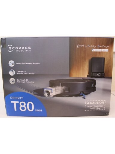SALE OUT. Ecovacs DEEBOT T80 OMNI Vacuum cleaner, Robot, Wet&Dry, 18000Pa, TruEdge 2.0, ZeroTangle 3.0, Carpet Care, Black + Auto-empty stat | Ecovacs Robotic Vacuum Cleaner | DEEBOT T80 OMNI | Wet&Dry | Li-ion | 6400 mAh | Dust capacity 0.22 L | 18000 Pa