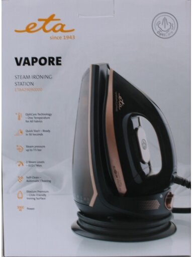 SALE OUT. ETA ETA429090000 Vapore Steam station, 3000 W, Black | ETA Vapore 4290 90000 | Steam Iron | 3000 W | Water tank capacity 1500 ml | Continuous steam 120 g/min | Black | DAMAGED PACKAGING