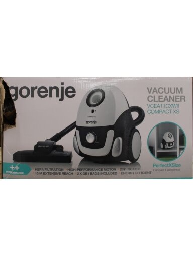 SALE OUT. | Gorenje | Vacuum cleaner | VCEA11CXWII | Bagged | 750 W | Operating radius 15 m | White | Warranty 24 month(s) | DAMAGED PACKAGING SALE OUT. | Gorenje | Vacuum cleaner | VCEA11CXWII | Bagged | 750 W | Operating radius 15 m | White | Warranty 24 month(s) | DAMAGED PACKAGING