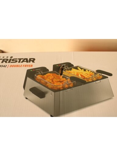 SALE OUT. Tristar FR-9342 Double deep fryer, Total capacity 6 L, 3600 W, Stainless Steel/Black | Tristar Double deep fryer | FR-9342 | Power 3600 W | Capacity 6 L | Silver | DAMAGED PACKAGING, DENTED BODY (BACKSIDE, BOTTOM) | 24 month(s)