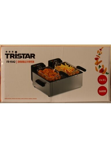 SALE OUT. Tristar FR-9342 Double deep fryer, Total capacity 6 L, 3600 W, Stainless Steel/Black | Tristar Double deep fryer | FR-9342 | Power 3600 W | Capacity 6 L | Silver | DAMAGED PACKAGING, DENTED BODY (BACKSIDE, BOTTOM) | 24 month(s)